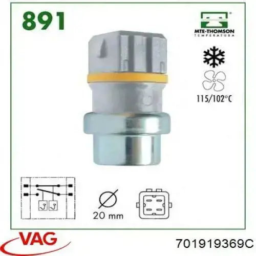 Czujnik temperatury płynu chłodzącego 701919369C VAG