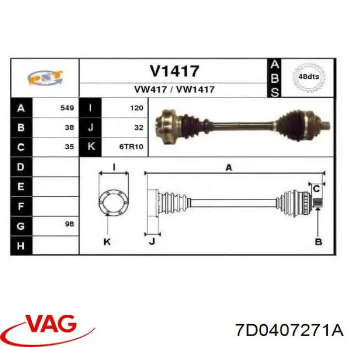 Półoś napędowa przednia prawa VAG 7D0407271A cena, od 137,66 USD