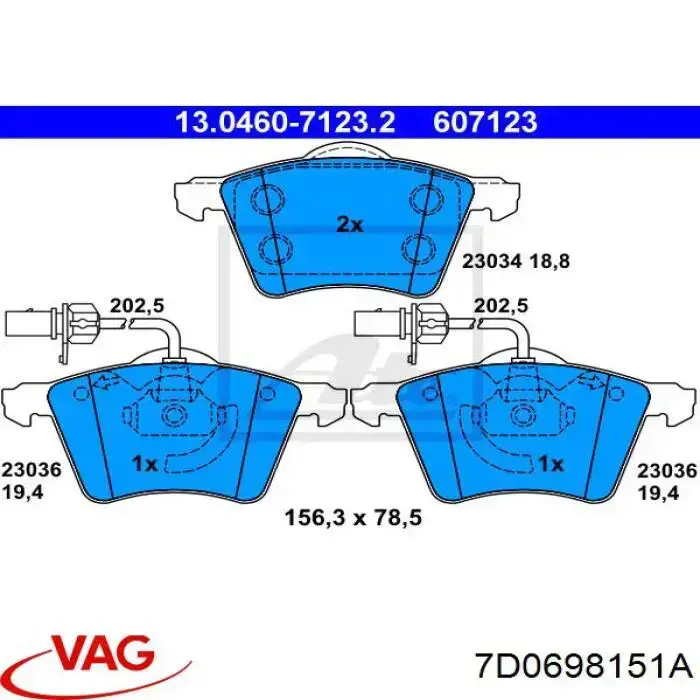 Klocki hamulcowe przednie tarczowe VAG 7D0698151A cena, od 28,29 USD