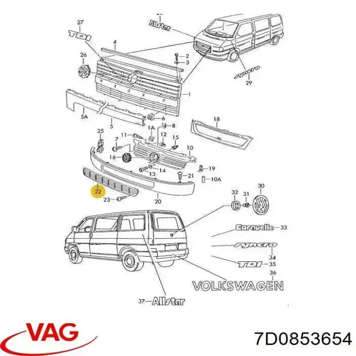 Atrapa chłodnicy VAG 7D0853654 cena, od 44,64 USD