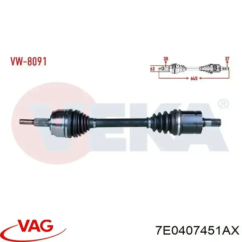 7E0407451AX VAG Półoś napędowa przednia lewa