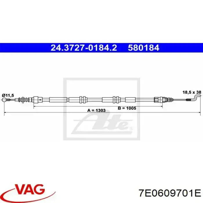 Linka hamulca ręcznego tylna prawa/lewa VAG 7E0609701E cena, od 15,88 USD