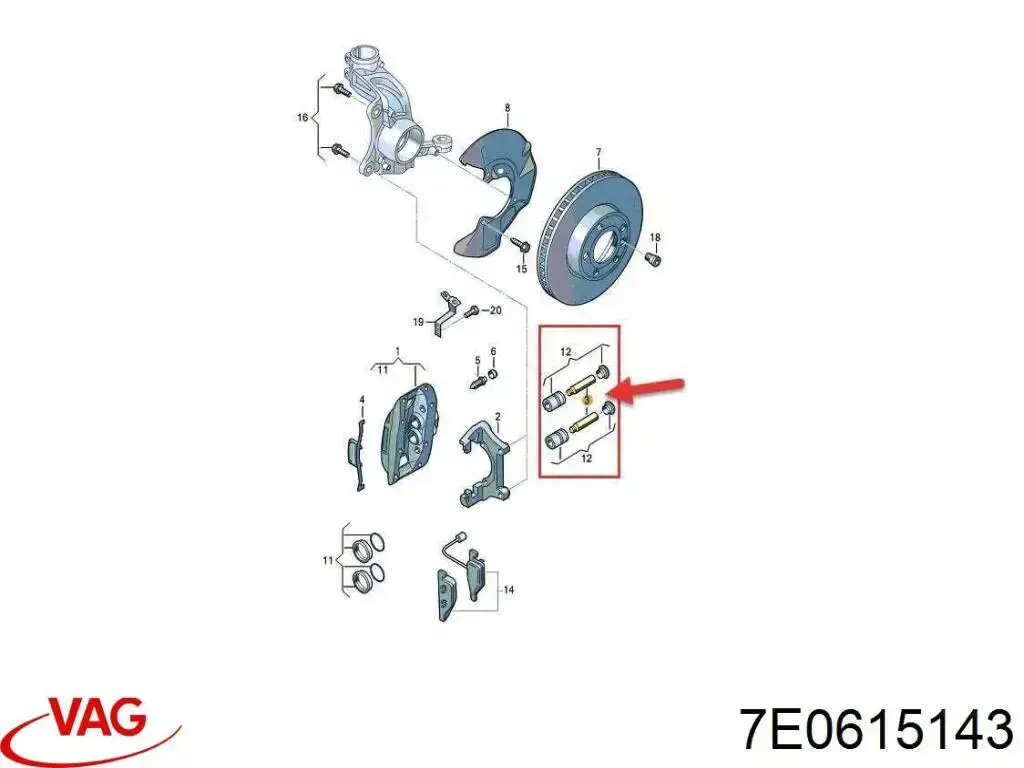 7E0615143 VAG prowadnica zacisku przedniego