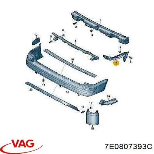 7E0807393C VAG Wspornik zderzaka tylnego lewy