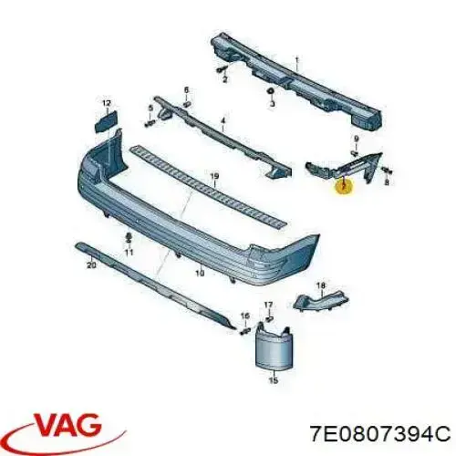 Wspornik zderzaka tylnego prawy VAG 7E0807394C cena, od 14,76 USD
