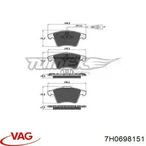 Klocki hamulcowe przednie tarczowe VAG 7H0698151 cena, od 31,43 USD