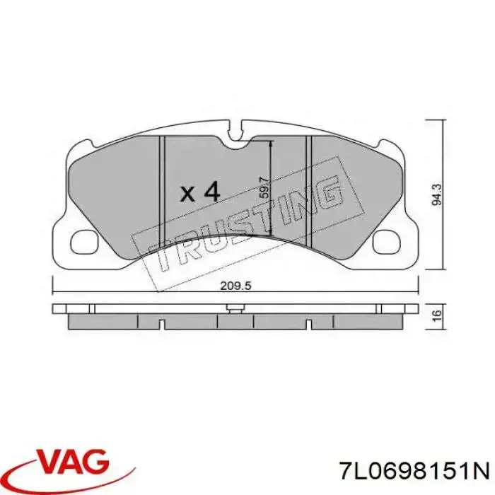 Klocki hamulcowe przednie tarczowe VAG 7L0698151N cena, od 46,16 USD