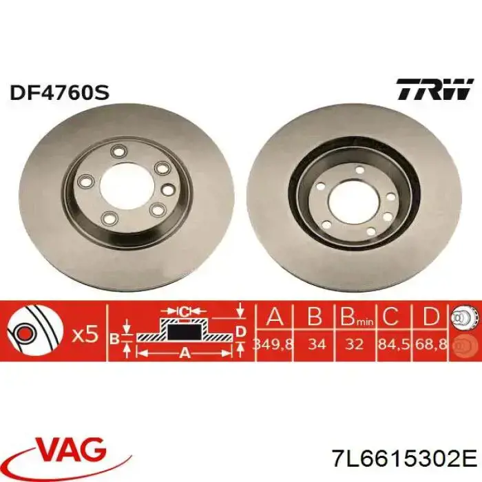 Tarcza hamulcowa przednia VAG 7L6615302E cena, od 50,32 USD