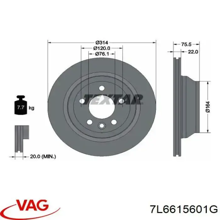 Do koszyka 7L6615601G VAG Tarcza hamulcowa tylna