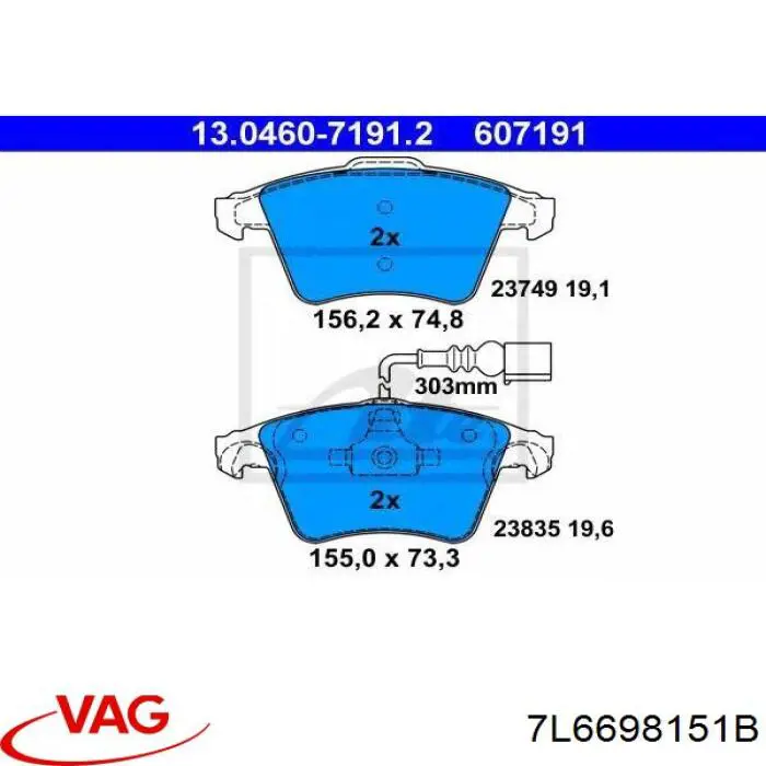 Klocki hamulcowe przednie tarczowe VAG 7L6698151B cena, od 41,60 USD