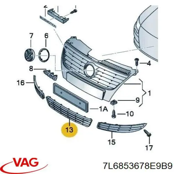 7L6853678E9B9 VAG kratka zderzaka przedniego środkowa