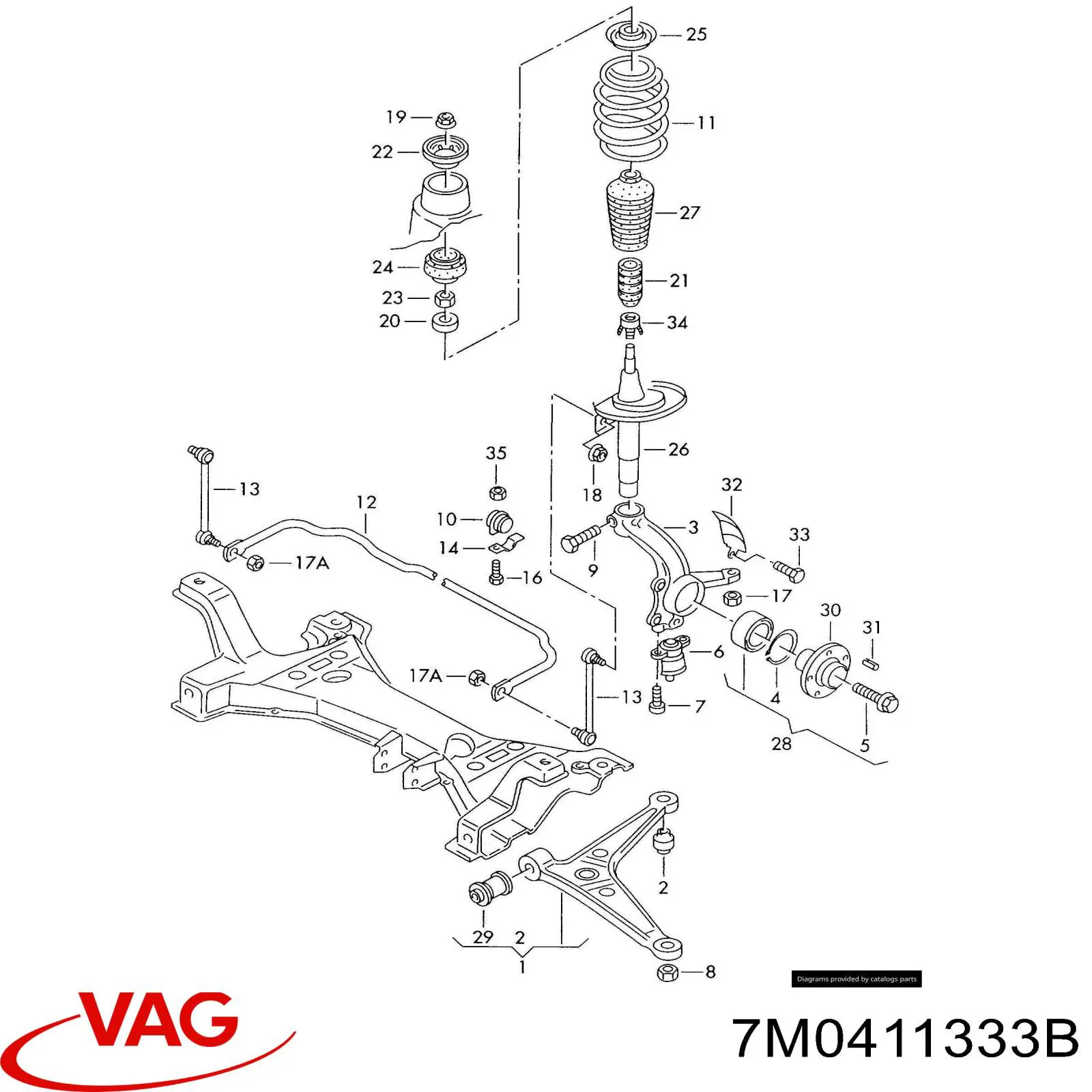 7M0411333B VAG Uchwyt do mocowania tulei stabilizatora przedniego