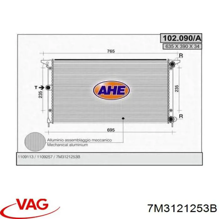 Chłodnica silnika VAG 7M3121253B cena, od 123,07 USD