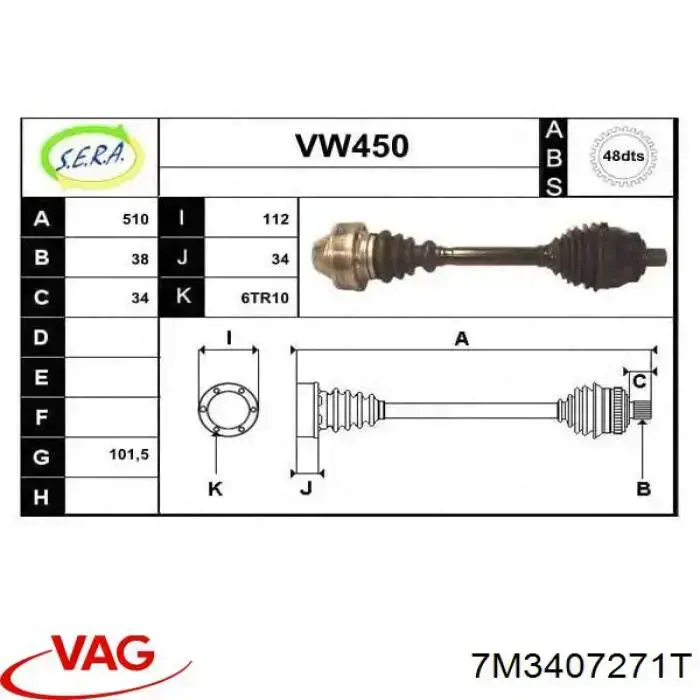 Półoś napędowa przednia VAG 7M3407271T cena, od 143,68 USD
