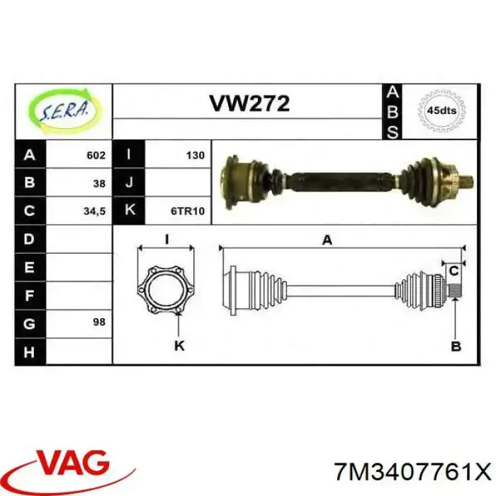 7M3407761X VAG Półoś napędowa przednia lewa