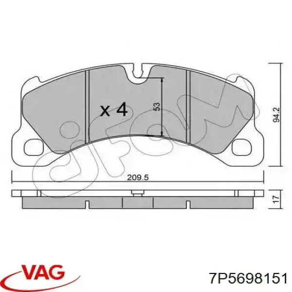 Klocki hamulcowe przednie tarczowe VAG 7P5698151 cena, od 59,74 USD