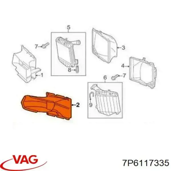 7P6117335 VAG Kierownica powietrza (deflektor) chodnicy intercoolera lewa