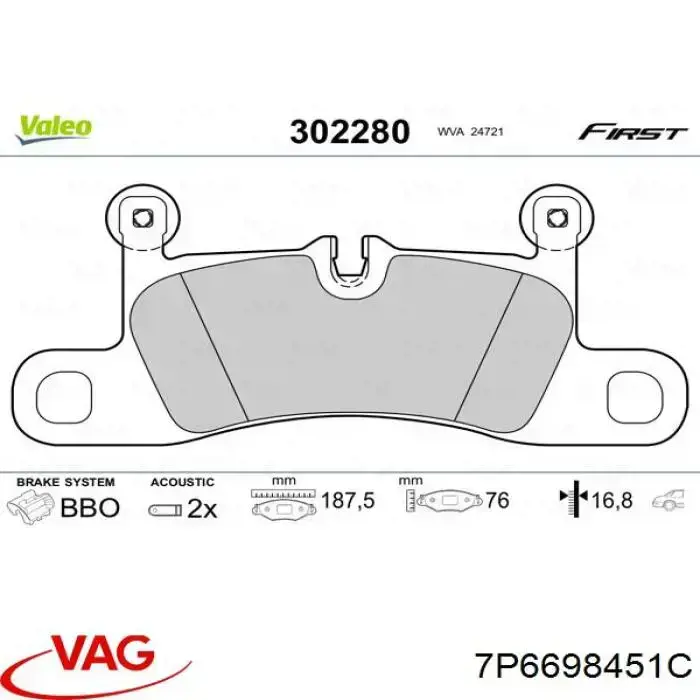 Okładziny (klocki) do hamulców tarczowych tylne VAG 7P6698451C cena, od 37,26 USD
