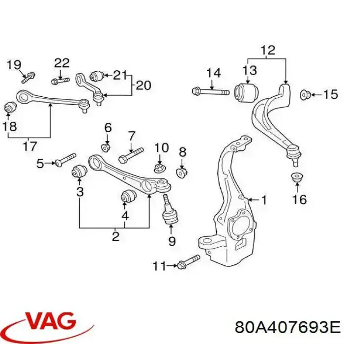 Wahacz zawieszenia przedniego dolny lewy VAG 80A407693E cena, od 136,34 USD