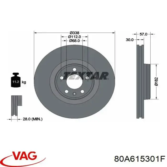 Tarcza hamulcowa przednia VAG 80A615301F cena, od 64,61 USD