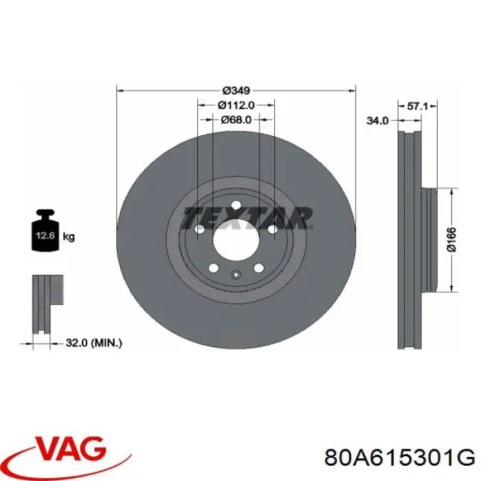 80A615301G VAG Tarcza hamulcowa przednia