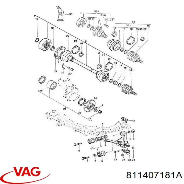 Silentblock przedniego wahacza dolnego 811407181A VAG