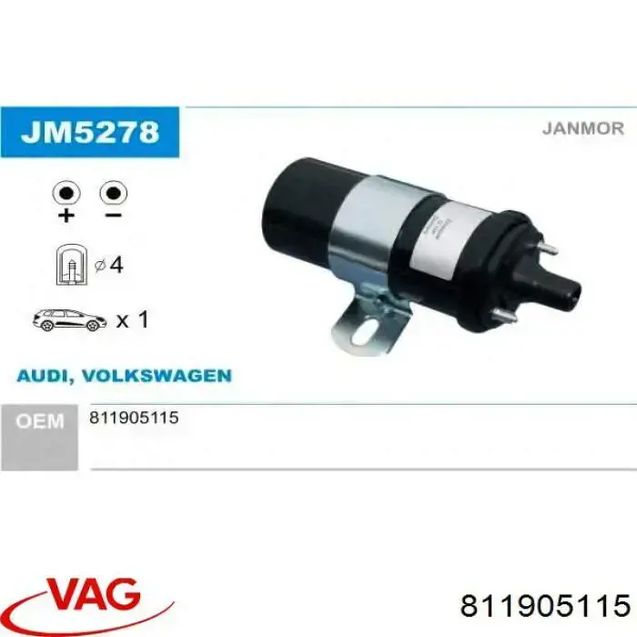 Cewka zapłonowa VAG 811905115 cena, od 61,36 USD