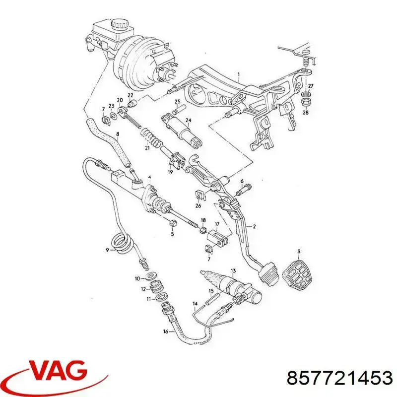 857721453 VAG wąż sprzęgła, od zbiornika do głównego siłownika hamulca