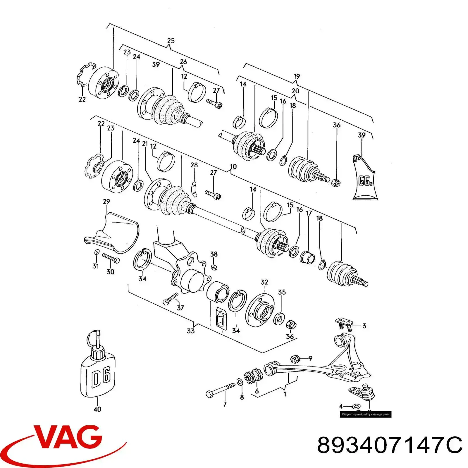 Wahacz zawieszenia przedniego dolny lewy VAG 893407147C cena, od 54,48 USD
