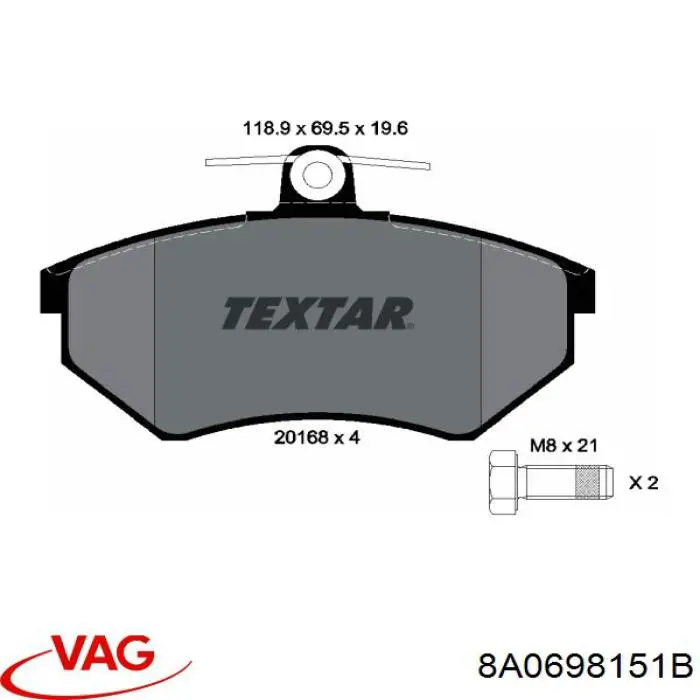 Klocki hamulcowe przednie tarczowe VAG 8A0698151B cena, od 24,65 USD