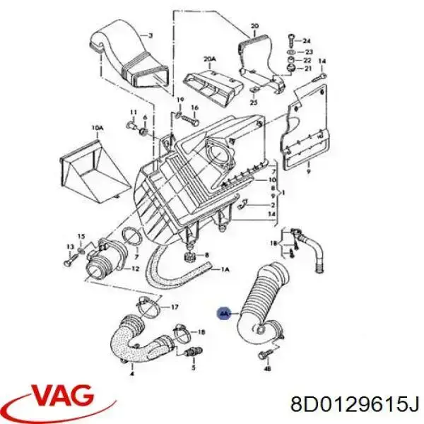 8D0129615J VAG Króciec powietrza, wylot filtra powietrznego