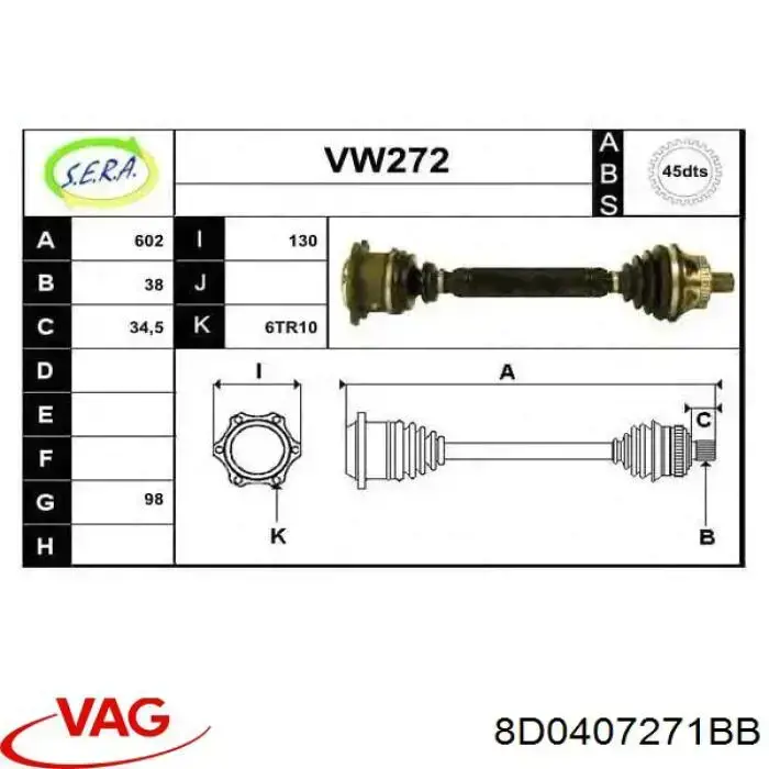 Do koszyka 8D0407271BB VAG Półoś napędowa przednia lewa