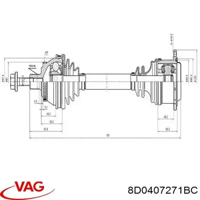 Półoś napędowa przednia lewa VAG 8D0407271BC cena, od 114,63 USD