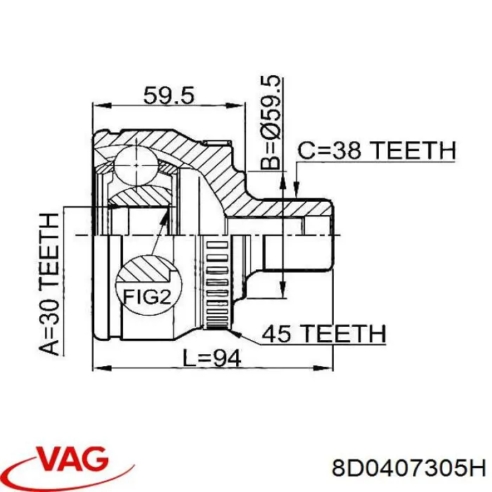 Do koszyka 8D0407305H VAG Przegub homokinetyczny przedni zewnętrzny