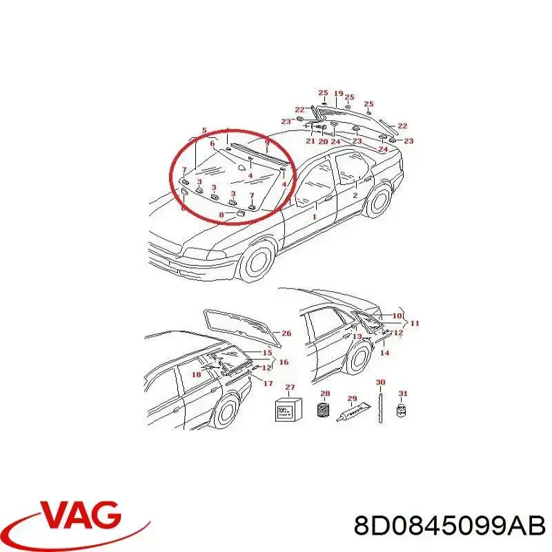 8D0845099AB VAG Szyba przednia