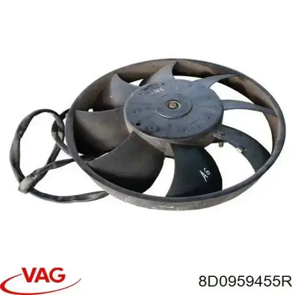 Do koszyka 8D0959455R VAG Wentylator elektryczny układu chłodzenia kompletny (silnik+wirnik)