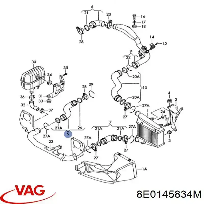 Do koszyka 8E0145834M VAG Przewód (króciec) intercoolera