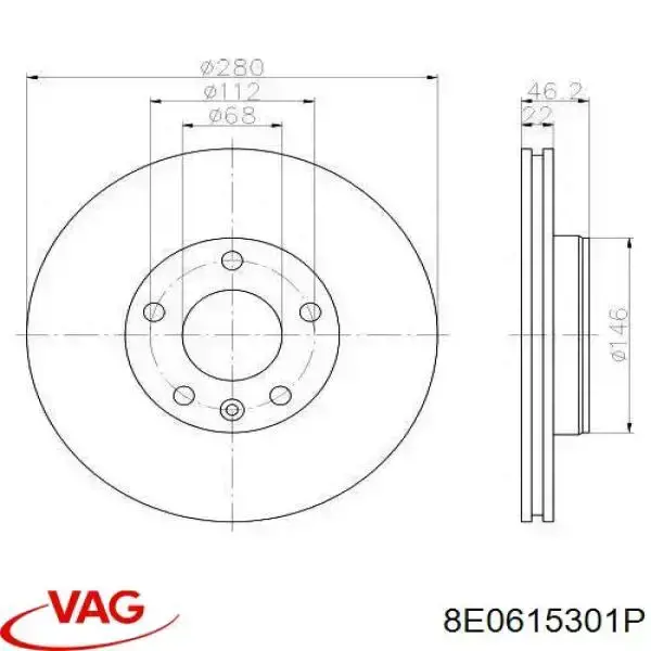 8E0615301P VAG tarcza hamulcowa przednia