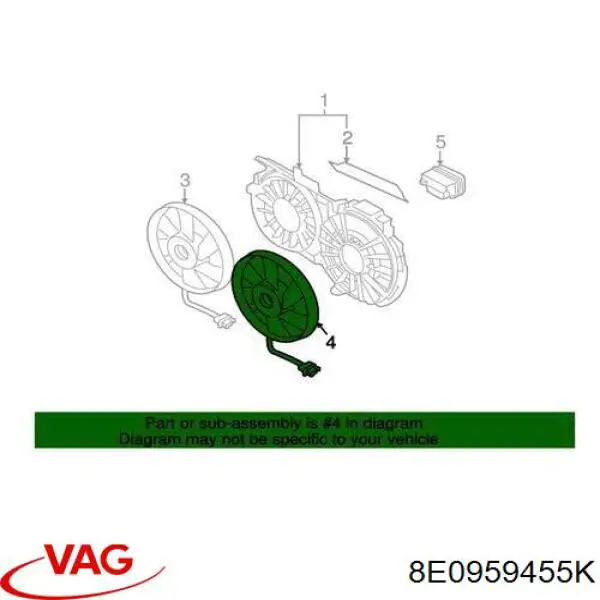Do koszyka 8E0959455K VAG Wentylator elektryczny układu chłodzenia kompletny (silnik+wirnik)