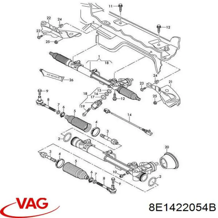 Listwa kierownicza (maglownica) VAG 8E1422054B cena, od 343,28 USD