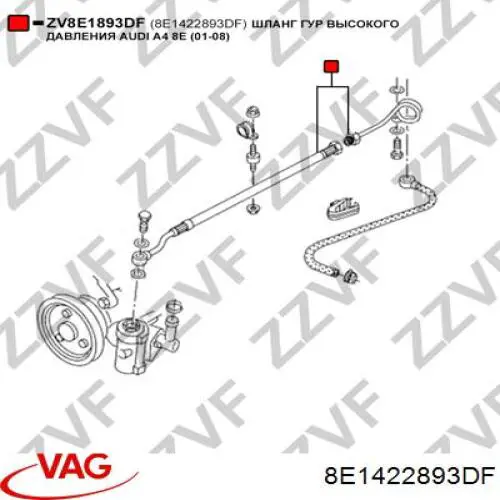 Do koszyka 8E1422893DF VAG Przewód hydraulicznego układu wspomagania wysokiego ciśnienia, od pompy do maglownicy (mechanizmu)