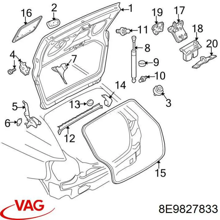 Do koszyka 8E9827833 VAG Silniczek zamka klapy bagażnika (drzwi 3/5 tylnych)
