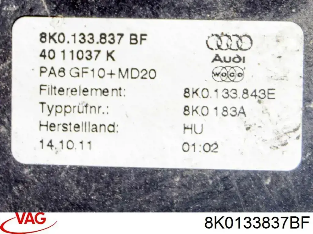 Do koszyka 8K0133837BF VAG Obudowa filtra powietrza