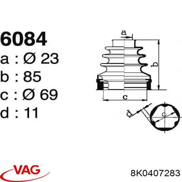 Osłona przegubu homokinetycznego półosi przedniej wewnętrzna VAG 8K0407283 cena, od 22,02 USD