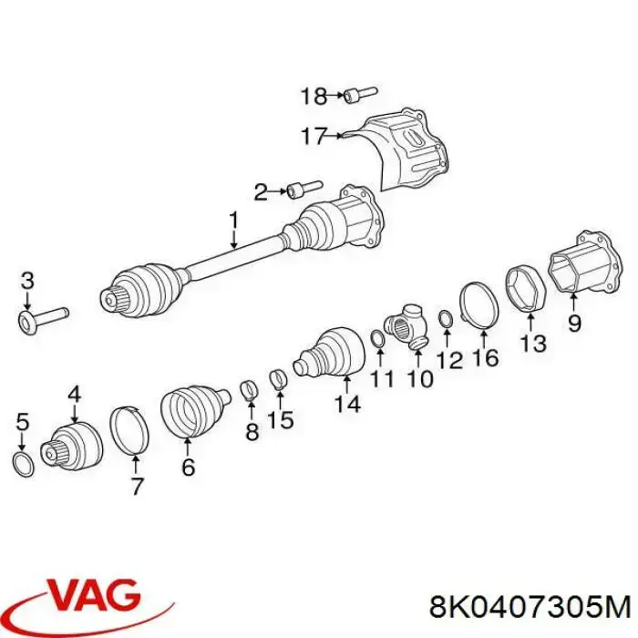 Do koszyka 8K0407305M VAG Przegub homokinetyczny przedni zewnętrzny