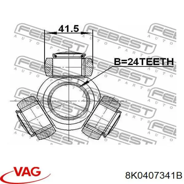 Przegub homokinetyczny wewnętrzny trójramienny VAG 8K0407341B cena, od 25,10 USD