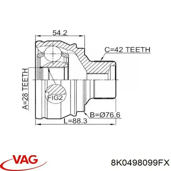 8K0498099FX VAG przegub homokinetyczny przedni zewnętrzny