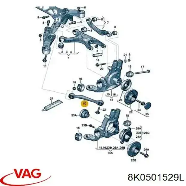 Wahacz zawieszenia tylnego poprzeczny VAG 8K0501529L cena, od 36,43 USD
