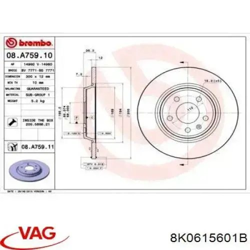 Tarcza hamulcowa tylna 8K0615601B VAG