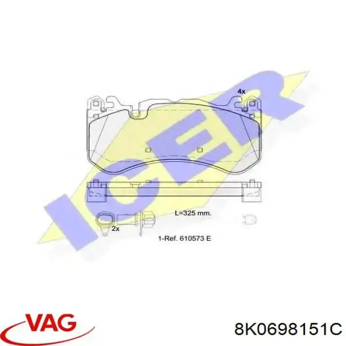 Klocki hamulcowe przednie tarczowe VAG 8K0698151C